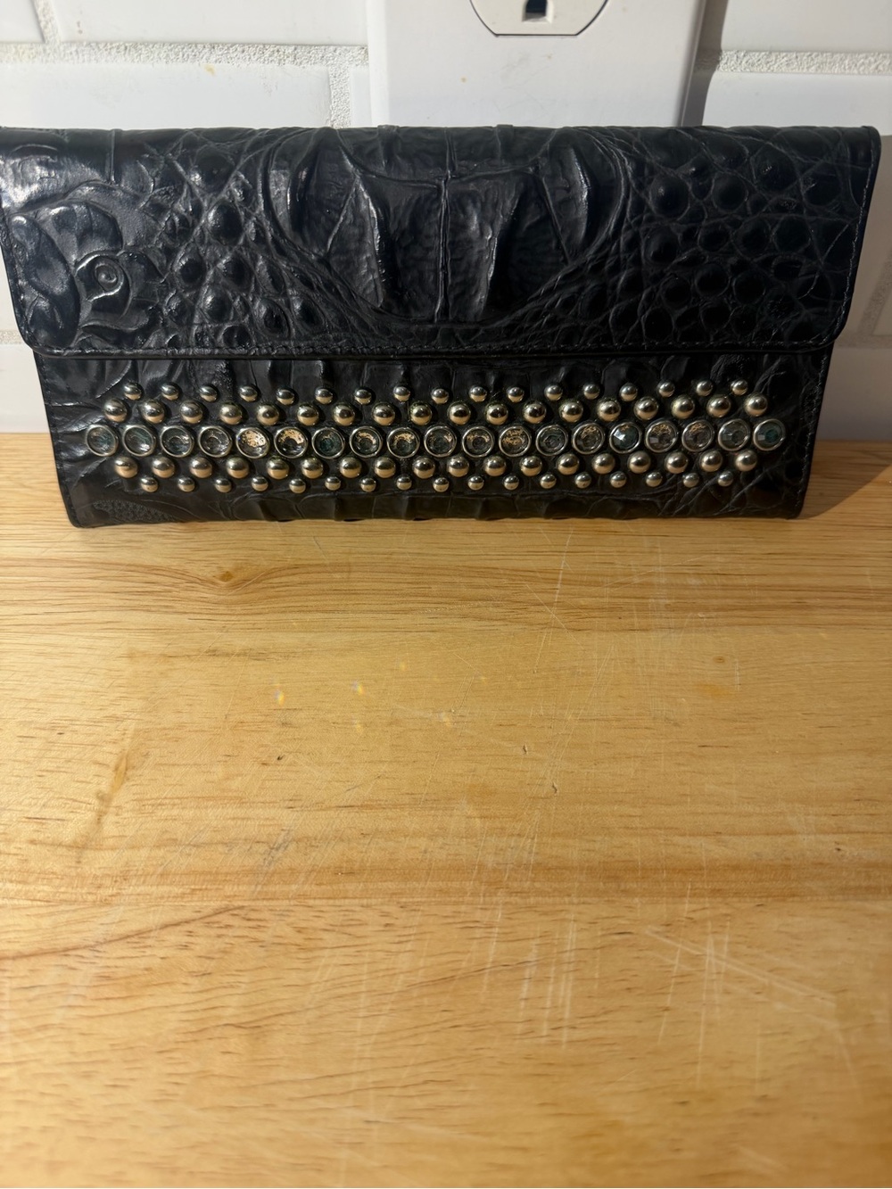 Raviani black leather wallet. Croco w/ crystals - Picture 4 of 9